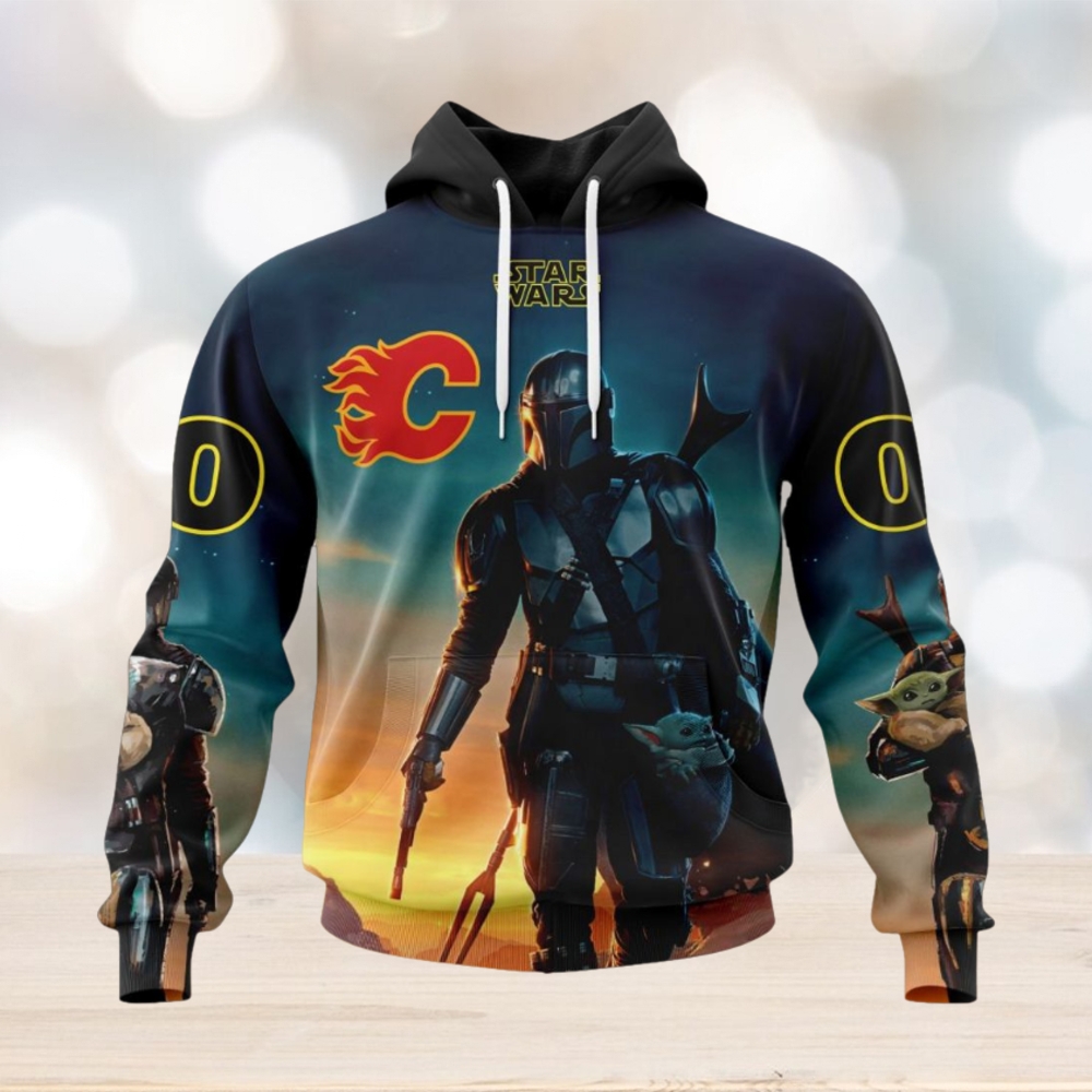 NHL Calgary Flames Special Star Wars The Mandalorian Design Hoodie NHL Calgary Flames Special Star Wars The Mandalorian Design Hoodie