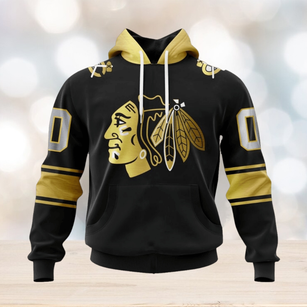 NHL Chicago Blackhawks Special Black And Gold Design Hoodie NHL Chicago Blackhawks Special Black And Gold Design Hoodie