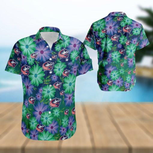 NHL Columbus Blue Jackets Logo Flower New Style Hawaiian Shirt