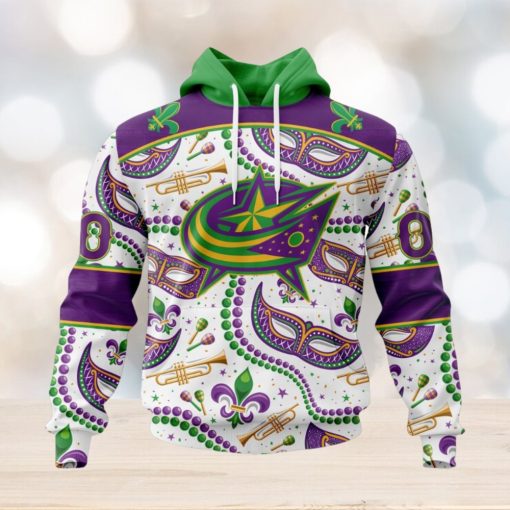 NHL Columbus Blue Jackets Special Mardi Gras Design Hoodie