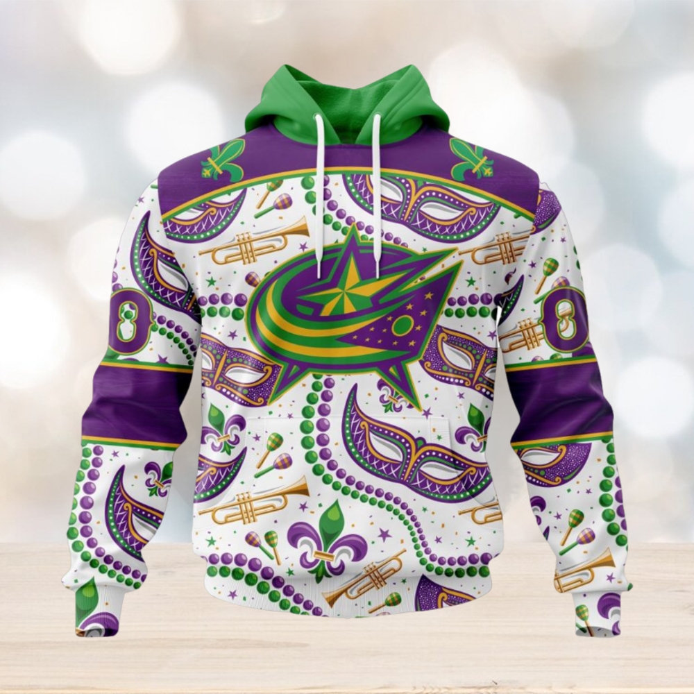 NHL Columbus Blue Jackets Special Mardi Gras Design Hoodie NHL Columbus Blue Jackets Special Mardi Gras Design Hoodie