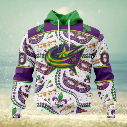 NHL Columbus Blue Jackets Special Mardi Gras Design Hoodie