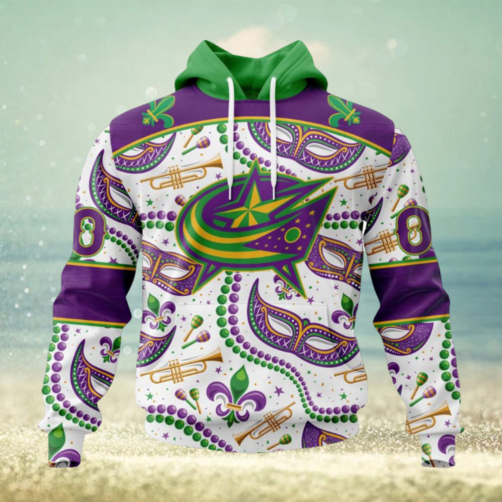 NHL Columbus Blue Jackets Special Mardi Gras Design Hoodie NHL Columbus Blue Jackets Special Mardi Gras Design Hoodie
