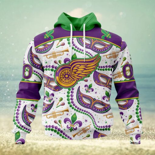 NHL Detroit Red Wings Special Mardi Gras Design Hoodie
