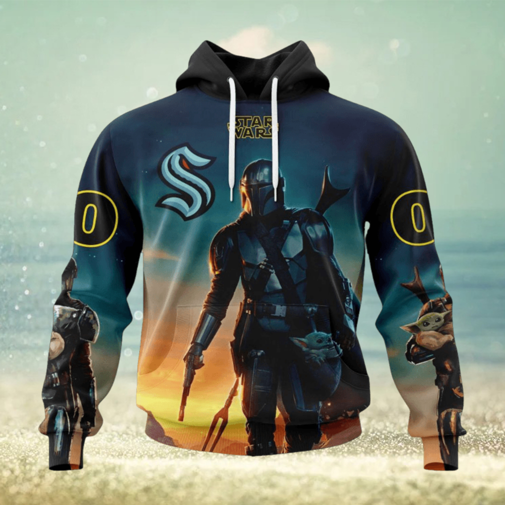 NHL Seattle Kraken Special Star Wars The Mandalorian Design Hoodie NHL Seattle Kraken Special Star Wars The Mandalorian Design Hoodie