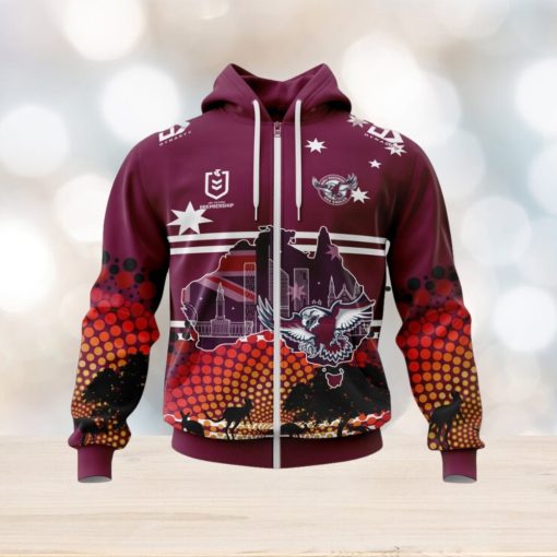 NRL Manly Warringah Sea Eagles Custom Name Number Australia’s Day Zip Up Hoodie