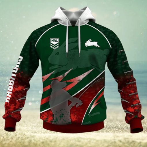 NRL South Sydney Rabbitohs Custom Name Number Fishing T59 Pullover Hoodie