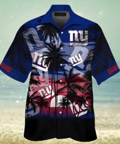 NY Giants Hawaiian Shirt Floral Print American Flag Style Hot Summer