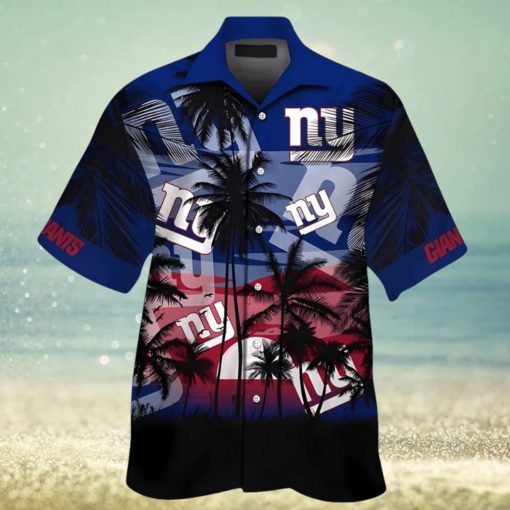 NY Giants Hawaiian Shirt Floral Print American Flag Style Hot Summer