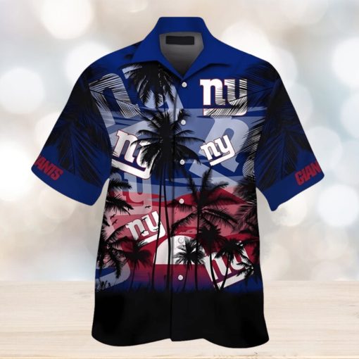 NY Giants Hawaiian Shirt Floral Print American Flag Style Hot Summer