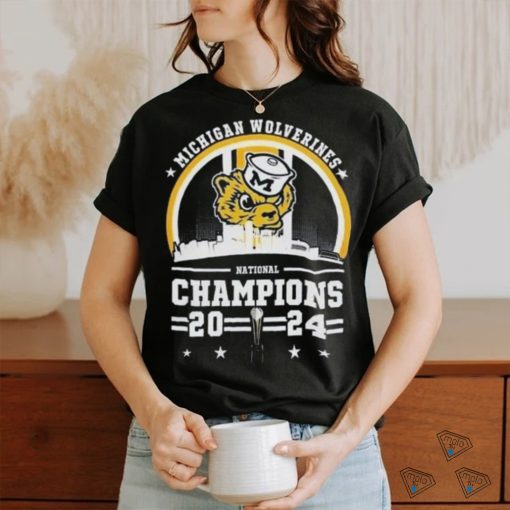 National Champions 2024 Mascot Michigan Wolverines Logo Skyline T Shirt