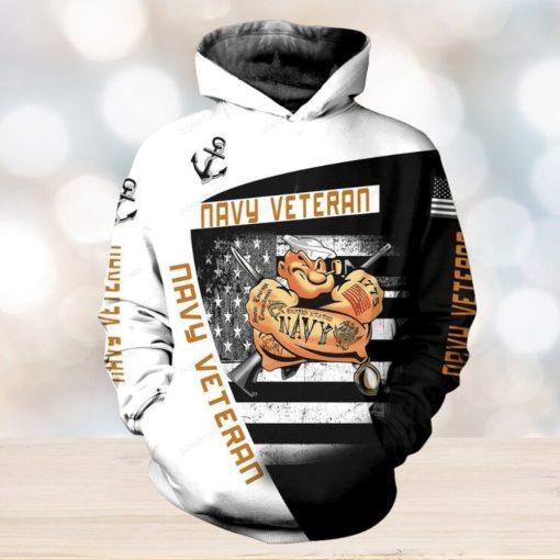 Navy Veteran American Flag Ed All Over Print Hoodie