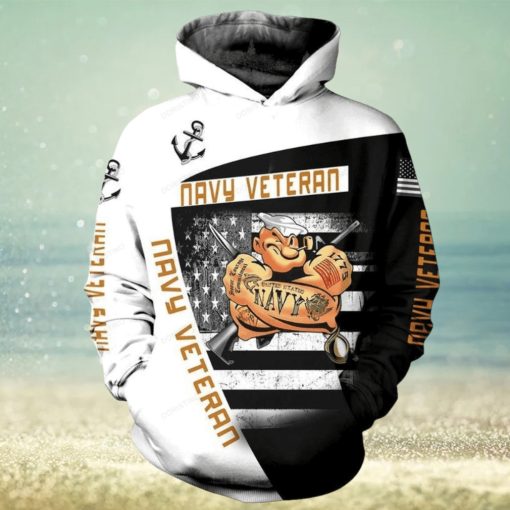 Navy Veteran American Flag Ed All Over Print Hoodie