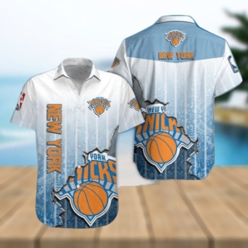 Nba New York Knicks Blue Gradient Scratch Trendy Hawaiian Shirt Aloha Shirt