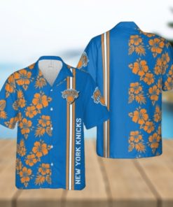 Nba New York Knicks Orange Blue Hibiscus Tropical Flowers Trendy Hawaiian Shirt V2 Aloha Shirt