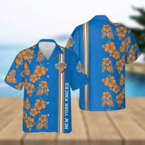 Nba New York Knicks Orange Blue Hibiscus Tropical Flowers Trendy Hawaiian Shirt V2 Aloha Shirt