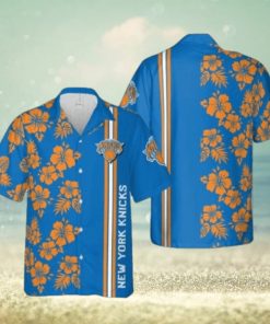 Nba New York Knicks Orange Blue Hibiscus Tropical Flowers Trendy Hawaiian Shirt V2 Aloha Shirt