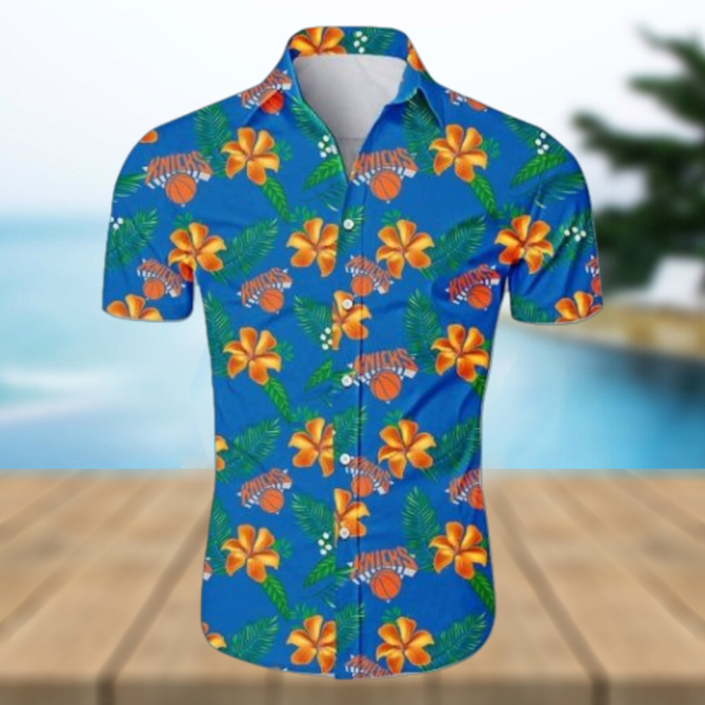 Nba New York Knicks Orange Blue Tropical Flowers Trendy Hawaiian Shirt Aloha Shirt Nba New York Knicks Orange Blue Tropical Flowers Trendy Hawaiian Shirt Aloha Shirt
