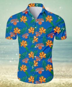 Nba New York Knicks Orange Blue Tropical Flowers Trendy Hawaiian Shirt Aloha Shirt