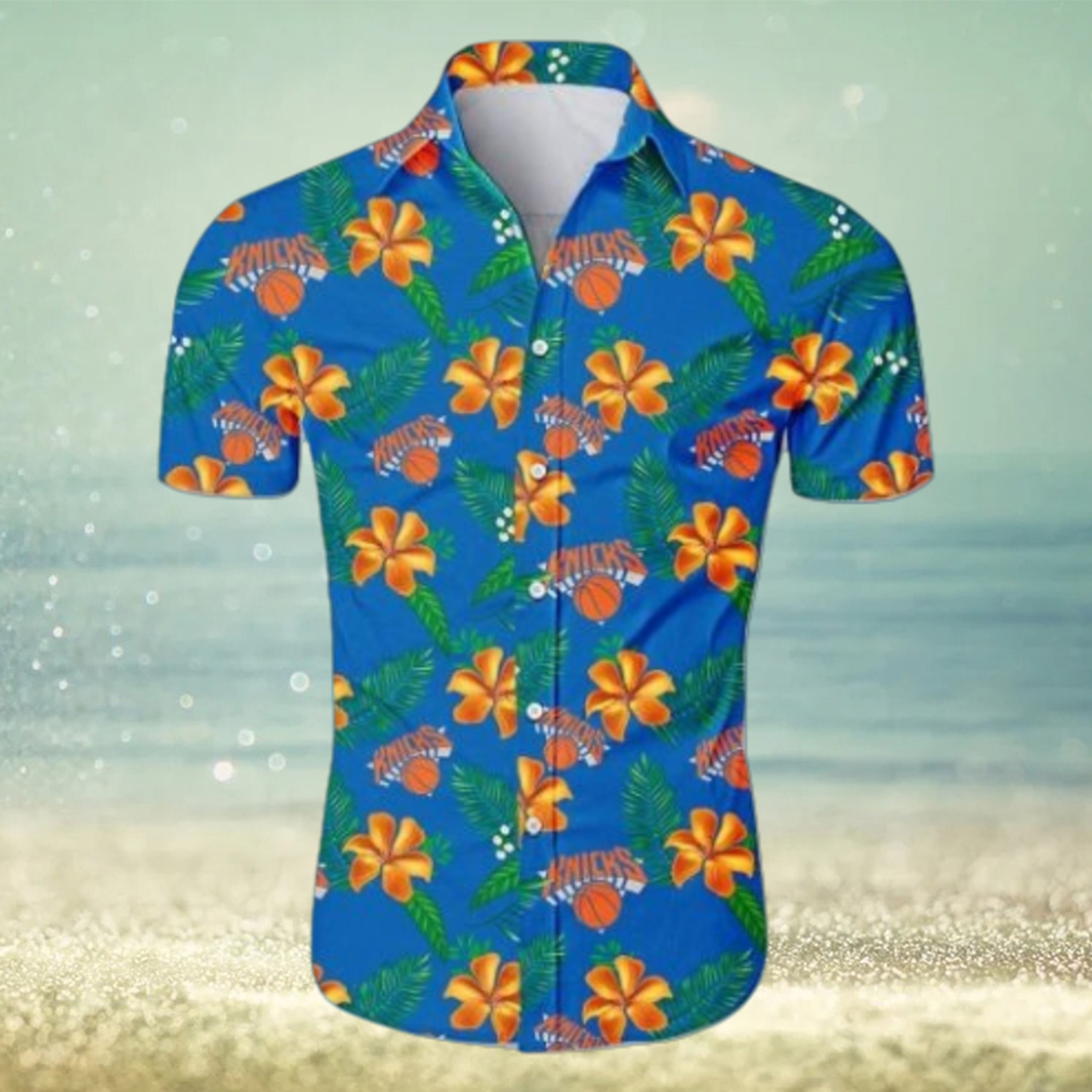 Nba New York Knicks Orange Blue Tropical Flowers Trendy Hawaiian Shirt Aloha Shirt Nba New York Knicks Orange Blue Tropical Flowers Trendy Hawaiian Shirt Aloha Shirt