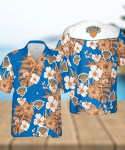 Nba New York Knicks White Orange Tropical Flowers Trendy Hawaiian Shirt V2 Aloha Shirt