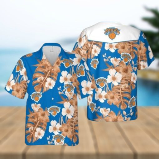 Nba New York Knicks White Orange Tropical Flowers Trendy Hawaiian Shirt V2 Aloha Shirt