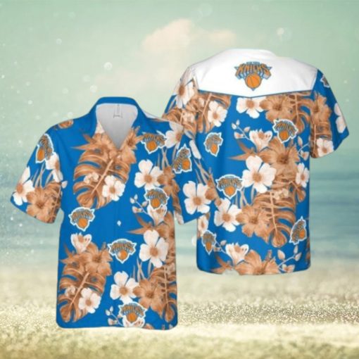 Nba New York Knicks White Orange Tropical Flowers Trendy Hawaiian Shirt V2 Aloha Shirt