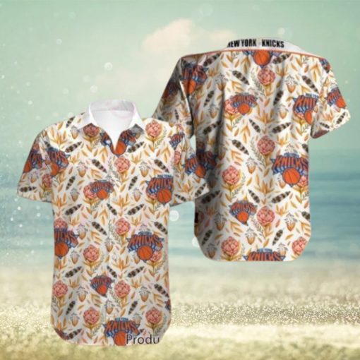 Nba New York Knicks White Orange Tropical Flowers Vintage Trendy Hawaiian Shirt Aloha Shirt