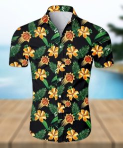 Nba Phoenix Suns Orange Hibiscus Flowers Green Leaves Trendy Hawaiian Shirt Aloha Shirt