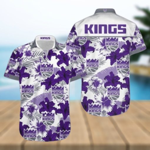 Nba Sacramento Kings Purple Tropical Flowers Trendy Hawaiian Shirt V3 Aloha Shirt