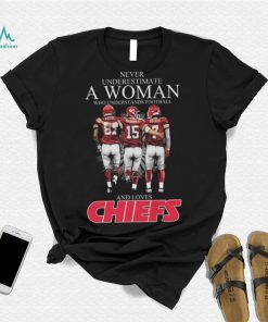 Never Underestimate A Woman Who Understands Football And Loves Kansas City Chiefs Kelce Mahomes And Butker Signatures T Shirt