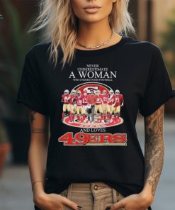 Never Underestimate A Woman Who Understands Football And Loves San Francisco 49ers 2023 2024 NFC Championship Signatures Shirt
