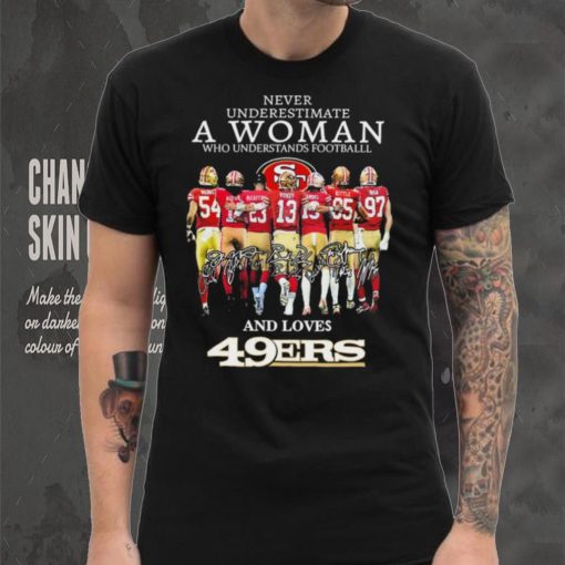 Never Underestimate A Woman Who Understands Football And Loves San Francisco 49ers Team Playoffs 2023 2024 Signatures Shirt