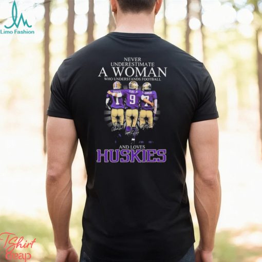 Never Underestimate A Woman Who Understands Football And Loves Washington Huskies Odunze Penix Jr and Johnson Signatures Shirt