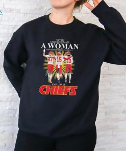 Never underestimate a Woman who understands football and loves Chiefs Kelce Mahomes and Pacheco signatures shirt