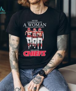 Never underestimate a woman who understands football and loves Kansas city Chiefs travis kelce patrick mahomes and isiah pacheco signatures 2024 shirt