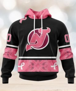 New Jersey Devils Hoodie Specialized Design In Classic Style With Paisley! WE WEAR PINK BREAST CANCER Hoodie