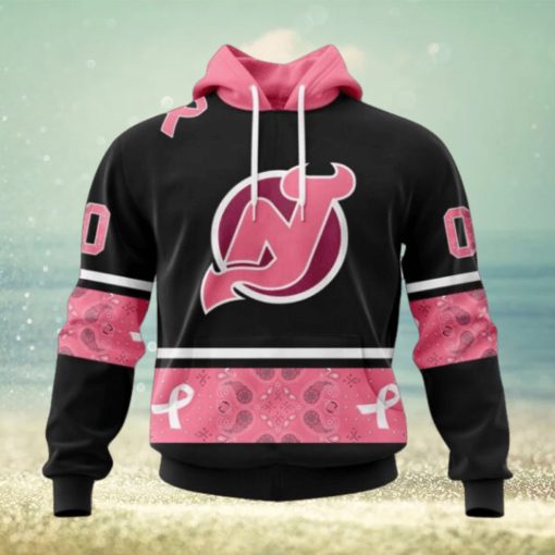 New Jersey Devils Hoodie Specialized Design In Classic Style With Paisley! WE WEAR PINK BREAST CANCER Hoodie