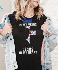 New York Giants NFL In My Veins Jesus In My Heart Cross 2024 T Shirt