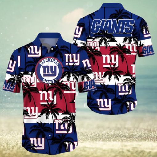 New York Giants Palm Tree Pattern Hawaiian Shirt