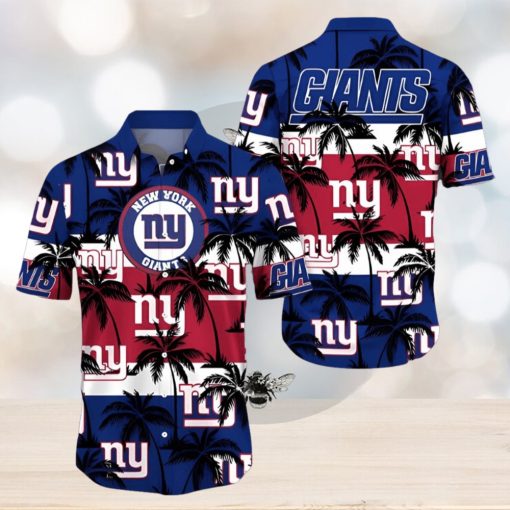 New York Giants Palm Tree Pattern Hawaiian Shirt