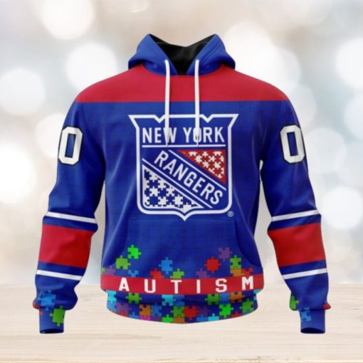 New York Rangers Hoodie Specialized Unisex Kits Hockey Fights Against Autism Hoodie