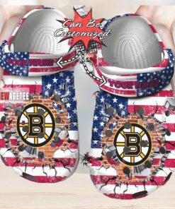 Nhl Boston Bruins American Flag Custom Name Crocs Clog
