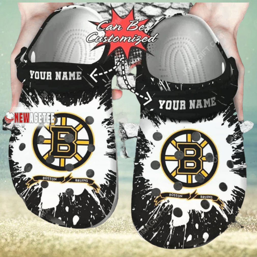 Nhl Boston Bruins Black White Custom Name Crocs Clog Nhl Boston Bruins Black White Custom Name Crocs Clog