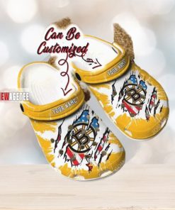 Nhl Boston Bruins Yellow American Flag Custom Name Crocs Clog