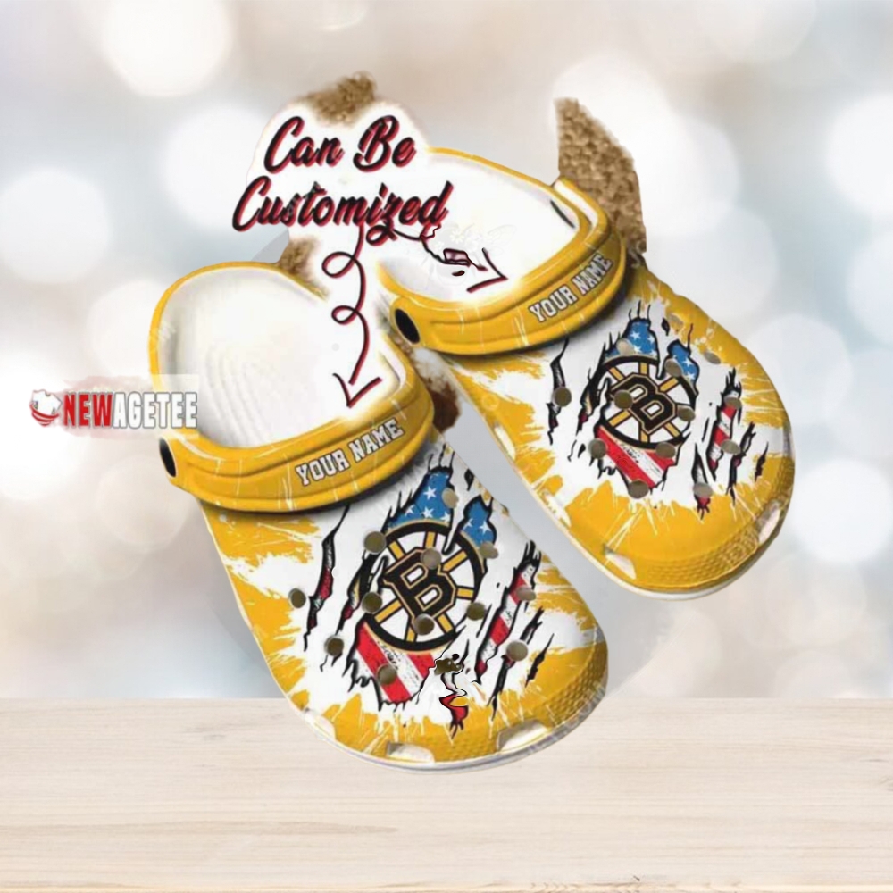 Nhl Boston Bruins Yellow American Flag Custom Name Crocs Clog Nhl Boston Bruins Yellow American Flag Custom Name Crocs Clog