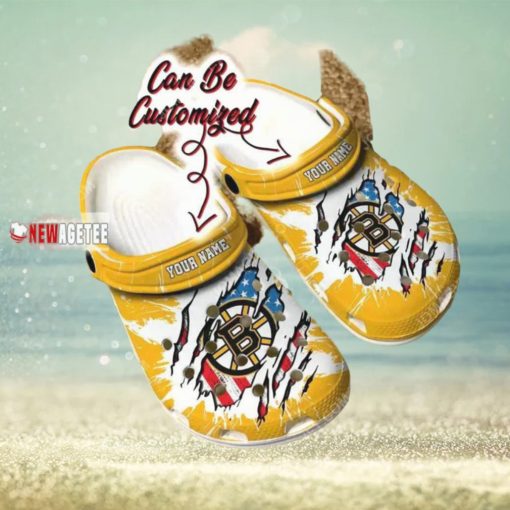 Nhl Boston Bruins Yellow American Flag Custom Name Crocs Clog