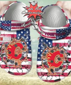 Nhl Calgary Flames American Flag Custom Name Crocs Clog