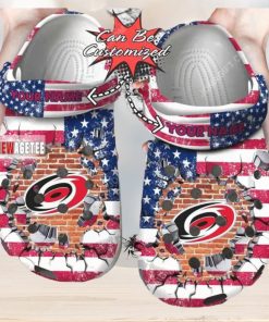 Nhl Carolina Hurricanes American Flag Custom Name Crocs Clog