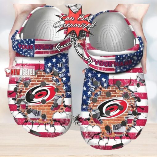 Nhl Carolina Hurricanes American Flag Custom Name Crocs Clog